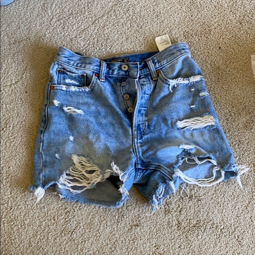 Abercrombie mid thigh ripped denim shorts